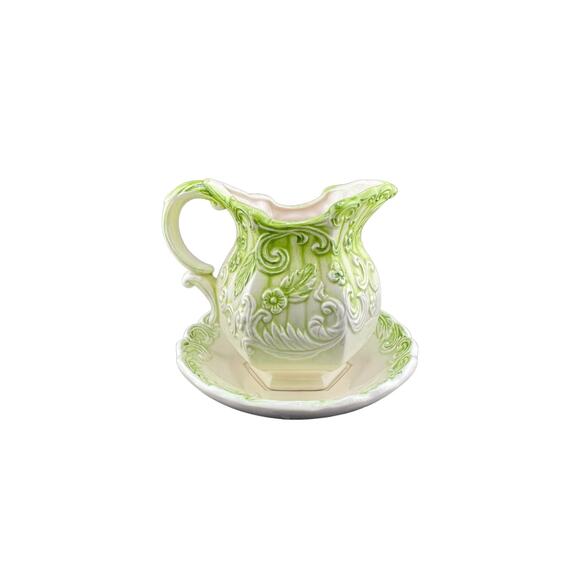Inarco Creamer w/ Saucer Green to White Ombre Hexagon Shape - Picture 3 of 8
